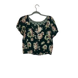 ☀️Xhiliration green with pink floral cropped top size XL